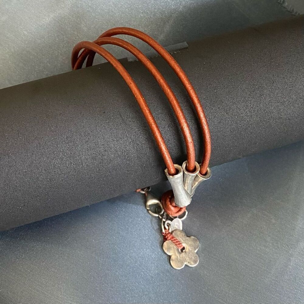 ZJ# Tica Rosa Leather & Sterling Adjustable Bracelet